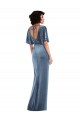 Flutter Sleeves Stretch Velvet Dusty Blue Long Semi Formal Evening Dress / Prom Dress / Bridesmaid Dress Bath