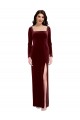 Long Sleeves Square Neck Stretch Velvet Burgundy Long Prom Dress / Bridesmaid Dress Bath