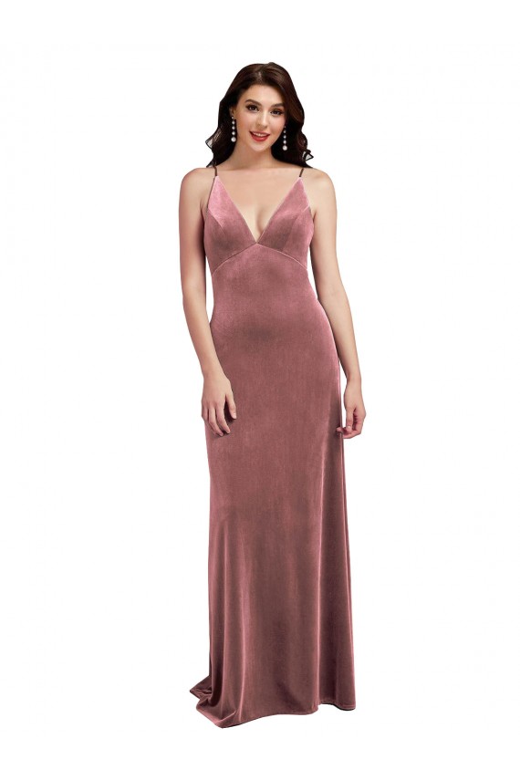 Sleeveless V-Neck Stretch Velvet Cinnamon Rose Long Formal Evening Gown / Prom Dress / Bridesmaid Dress Bath