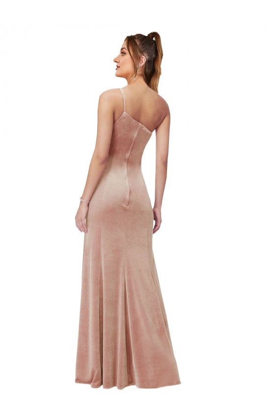 Sleeveless One Shoulder Stretch Velvet Pink Long Black Tie Evening Gown / Prom Dress / Bridesmaid Dress Bath