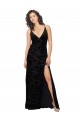 Sleeveless V-Neck Floral Velvet & Stretch Velvet Black Long Bridesmaid Dress Bath