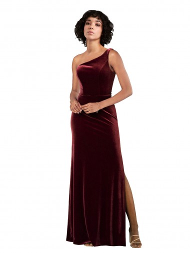 Sleeveless One Shoulder Stretch Velvet Burgundy Long Formal Evening Gown / Prom Dress / Bridesmaid Dress Bath