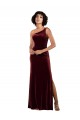 Sleeveless One Shoulder Stretch Velvet Burgundy Long Formal Evening Gown / Prom Dress / Bridesmaid Dress Bath