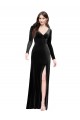 Long Sleeves V-Neck Stretch Velvet Black Long Formal Evening Gown / Prom Dress / Bridesmaid Dress Bath