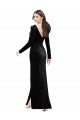 Long Sleeves V-Neck Stretch Velvet Black Long Formal Evening Gown / Prom Dress / Bridesmaid Dress Bath