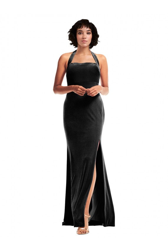 Sleeveless Halter Neck Stretch Velvet Black Long Formal Evening Gown / Prom Dress / Bridesmaid Dress Bath