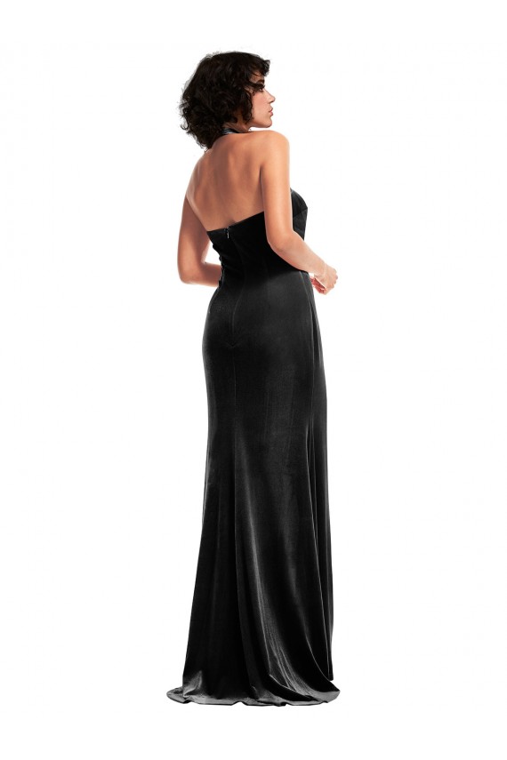 Sleeveless Halter Neck Stretch Velvet Black Long Formal Evening Gown / Prom Dress / Bridesmaid Dress Bath