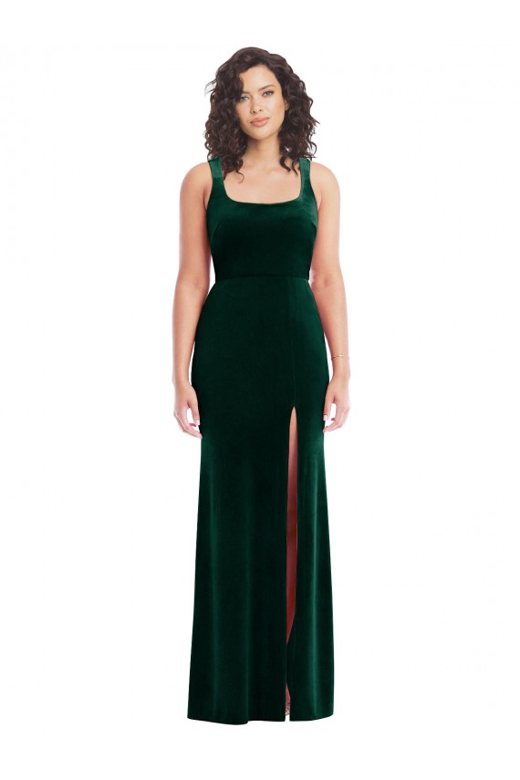 Sleeveless Square Neck Stretch Velvet Dark Green Long Semi Formal Evening Dress / Prom Dress / Bridesmaid Dress Bath