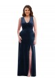 Sleeveless V-Neck Stretch Velvet Dark Navy Long Formal Plus Size Evening Gown / Prom Dress / Bridesmaid Dress Bath