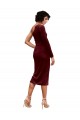 Long Sleeves One Shoulder Stretch Velvet Burgundy Midi Length Black Tie Prom Dress / Bridesmaid Dress Bath