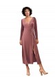 Long Sleeves V-Neck Stretch Velvet Cinnamon Rose Midi Length Black Tie Prom Dress / Bridesmaid Dress Bath