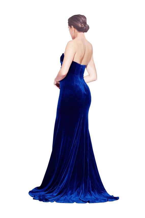 Sleeveless Strapless Stretch Velvet Royal Blue Sweep Train Formal Evening Gown / Prom Dress / Bridesmaid Dress Bath