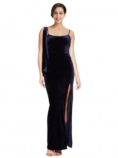 Sleeveless Square Neck Stretch Velvet Dark Navy Long Formal Evening Gown / Prom Dress / Bridesmaid Dress Bath