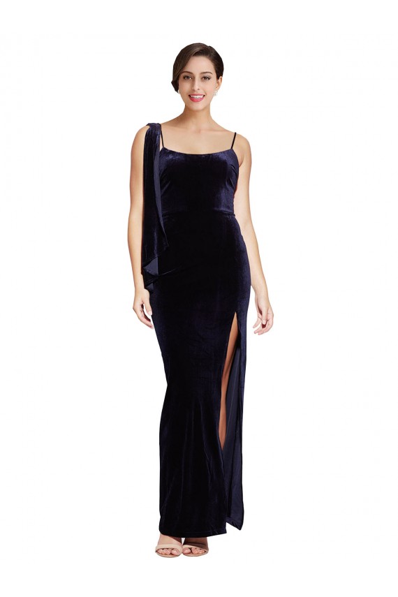 Sleeveless Square Neck Stretch Velvet Dark Navy Long Formal Evening Gown / Prom Dress / Bridesmaid Dress Bath