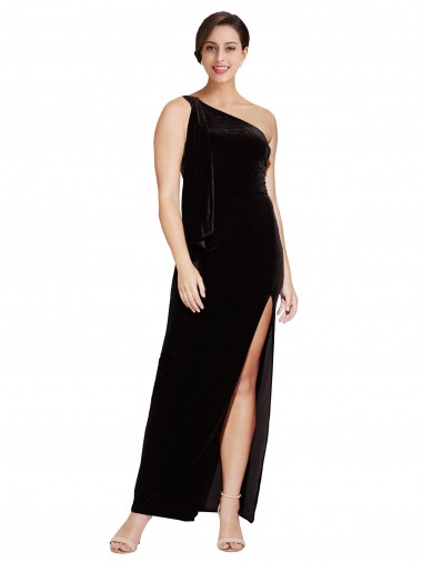 Sleeveless One Shoulder Stretch Velvet Black Long Formal Evening Gown / Prom Dress / Bridesmaid Dress Bath