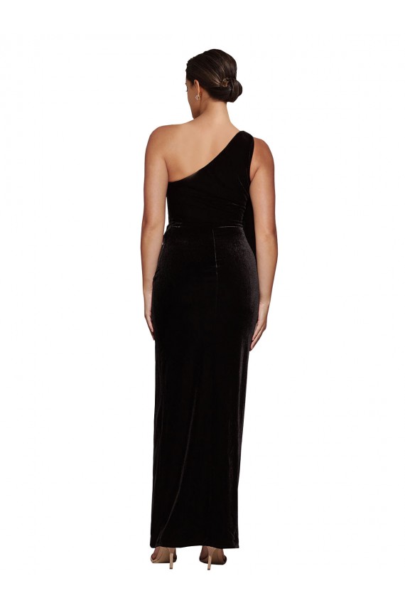 Sleeveless One Shoulder Stretch Velvet Black Long Formal Evening Gown / Prom Dress / Bridesmaid Dress Bath