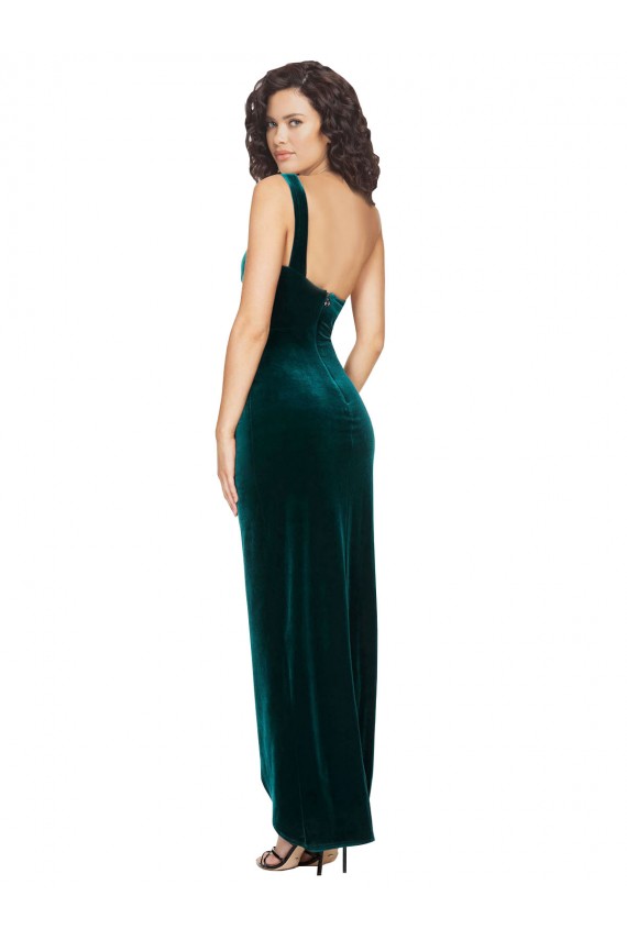 Sleeveless One Shoulder Stretch Velvet Dark Green Long High Low Evening Gown / Prom Dress / Bridesmaid Dress Bath