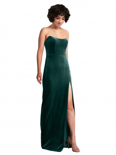 Sleeveless Strapless Stretch Velvet Dark Green Long Black Tie Evening Gown / Prom Dress / Bridesmaid Dress Bath