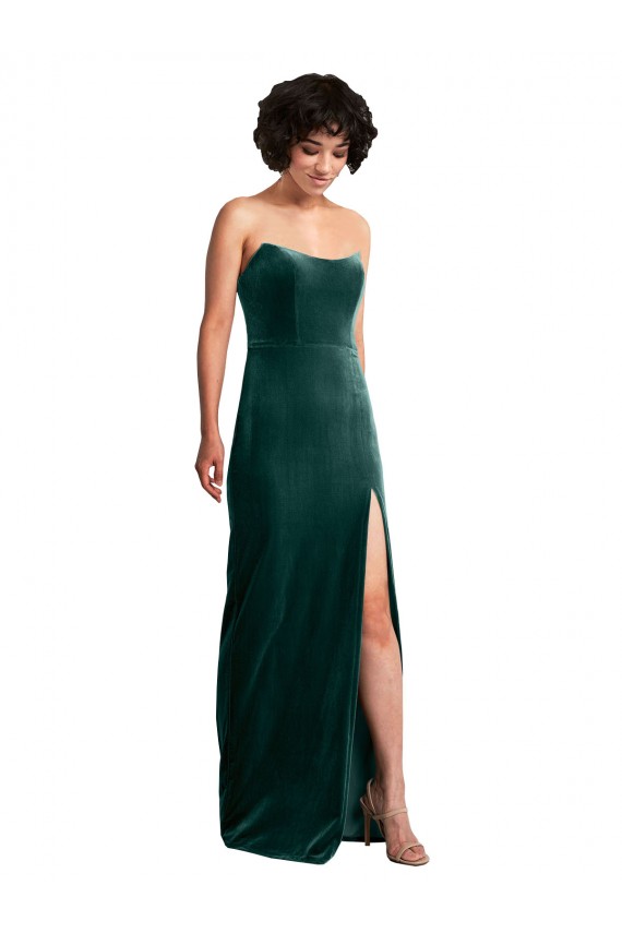 Sleeveless Strapless Stretch Velvet Dark Green Long Black Tie Evening Gown / Prom Dress / Bridesmaid Dress Bath