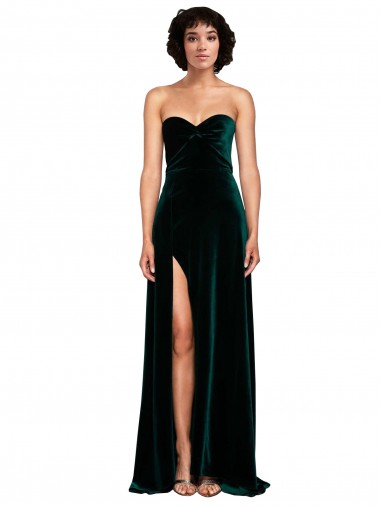 Sleeveless Sweetheart Stretch Velvet Dark Green Sweep Train Semi Formal Evening Dress / Prom Dress / Bridesmaid Dress Bath